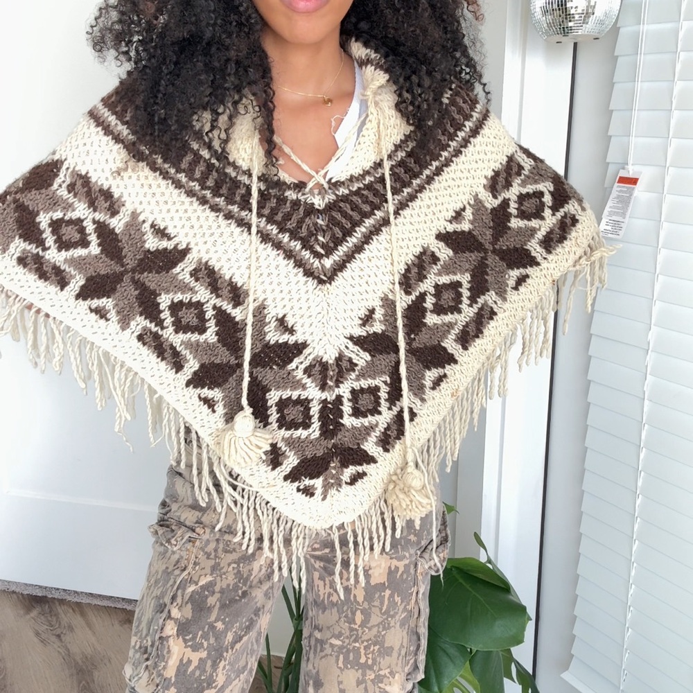 Handmade Knit Poncho with Fringe